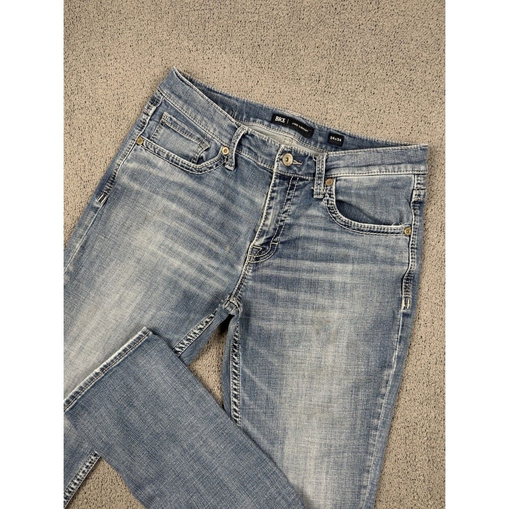 BKE Jeans Mens 34x34 (FITS 34x32) Blue Jake Straight Medium Wash Denim Buckle